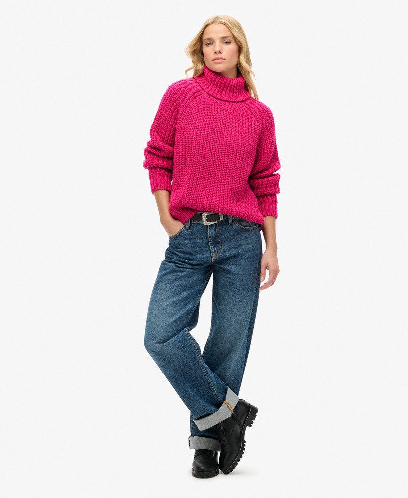 tricô de gola alta com ponto folgado em mescla rosa magenta hiper