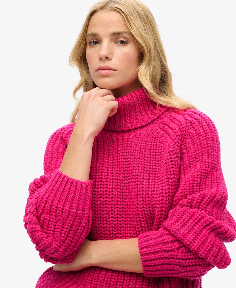 tricô de gola alta com ponto folgado em mescla rosa magenta hiper