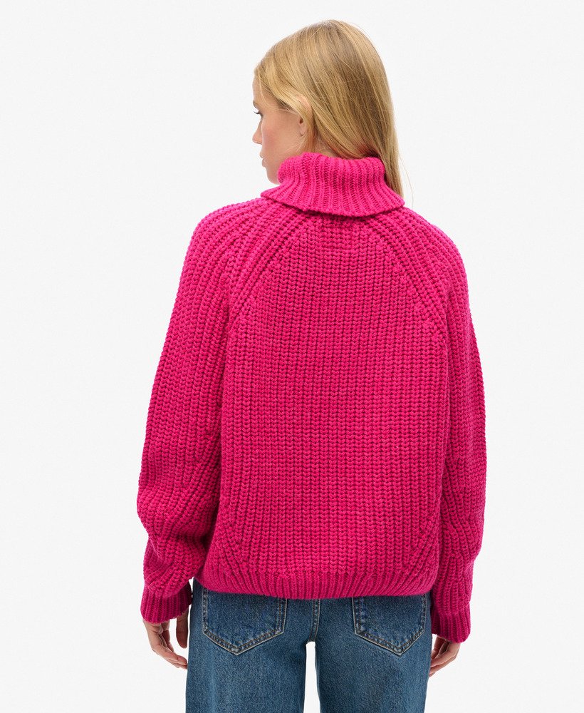 tricô de gola alta com ponto folgado em mescla rosa magenta hiper