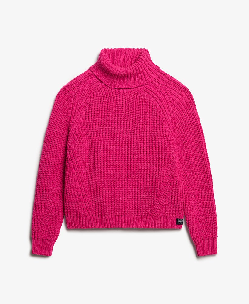 tricô de gola alta com ponto folgado em mescla rosa magenta hiper