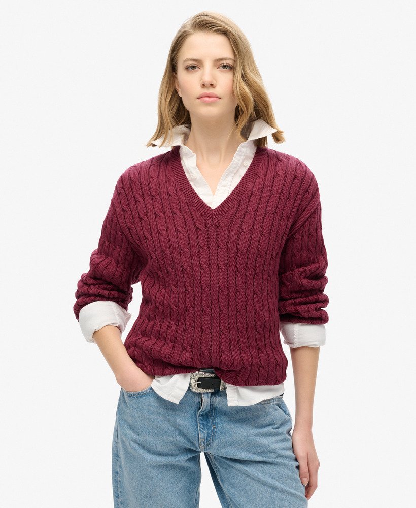 blusa oversized com decote em v e tranças na cor vermelho bordô