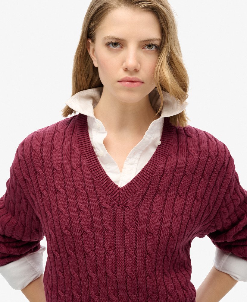 blusa oversized com decote em v e tranças na cor vermelho bordô