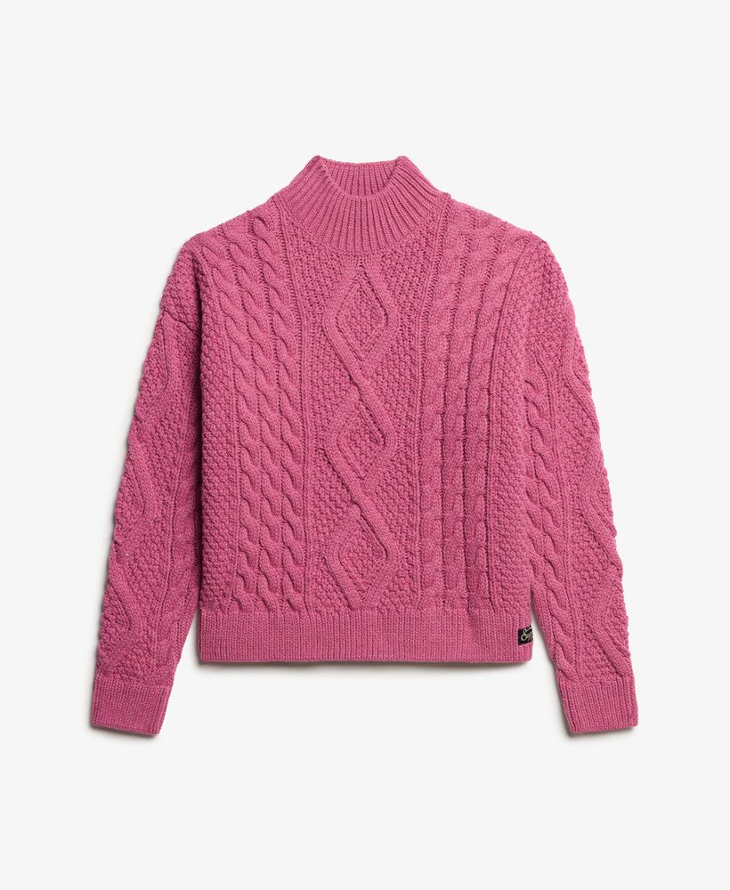 suéter polo aran com tranças na cor rosa mamão