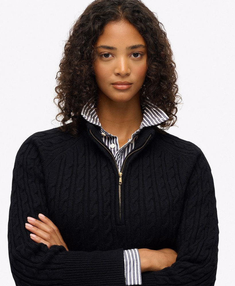 Suéter Henley de malha trançada escovada