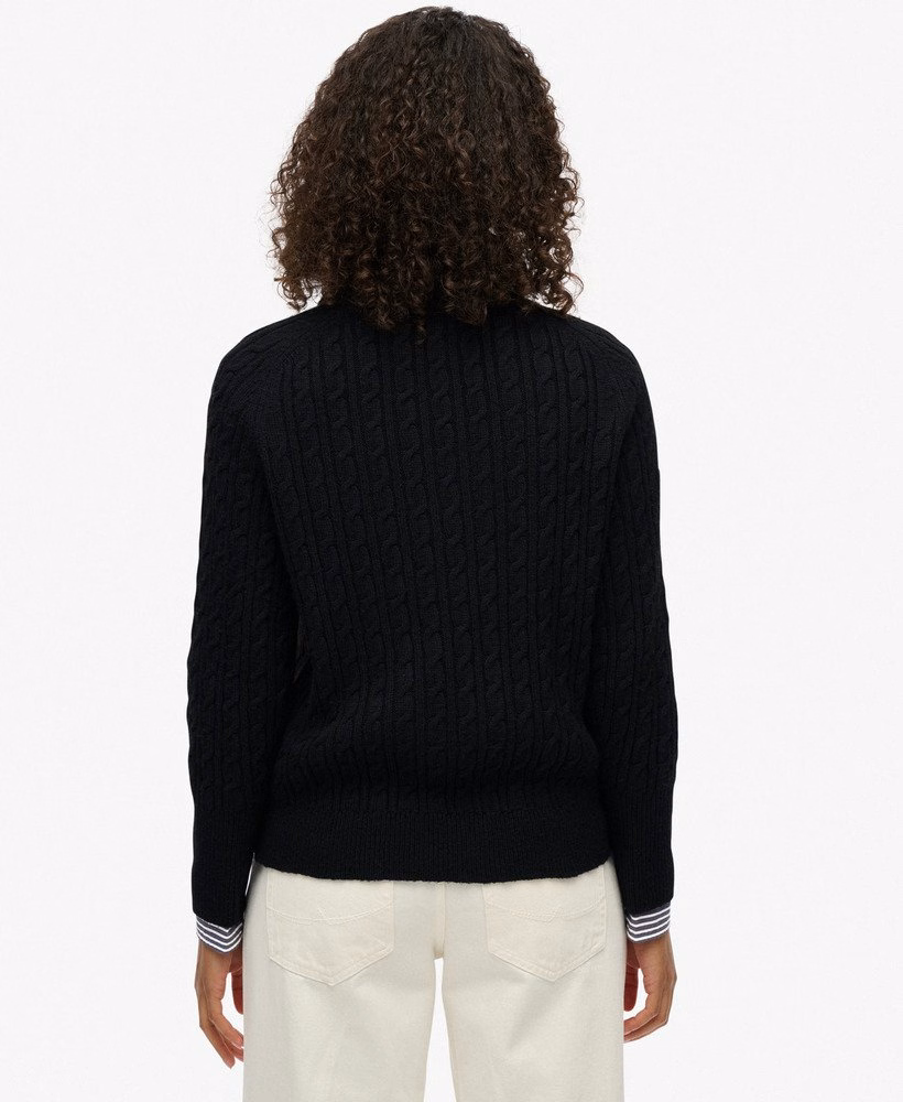 Suéter Henley de malha trançada escovada