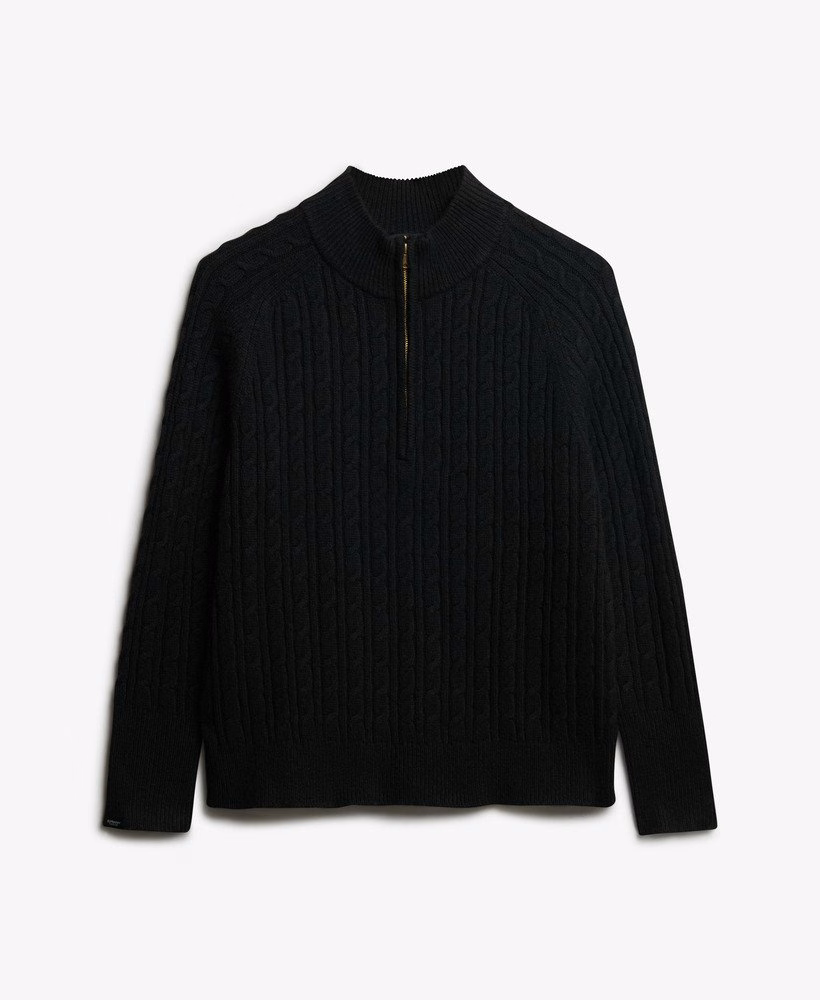 Suéter Henley de malha trançada escovada