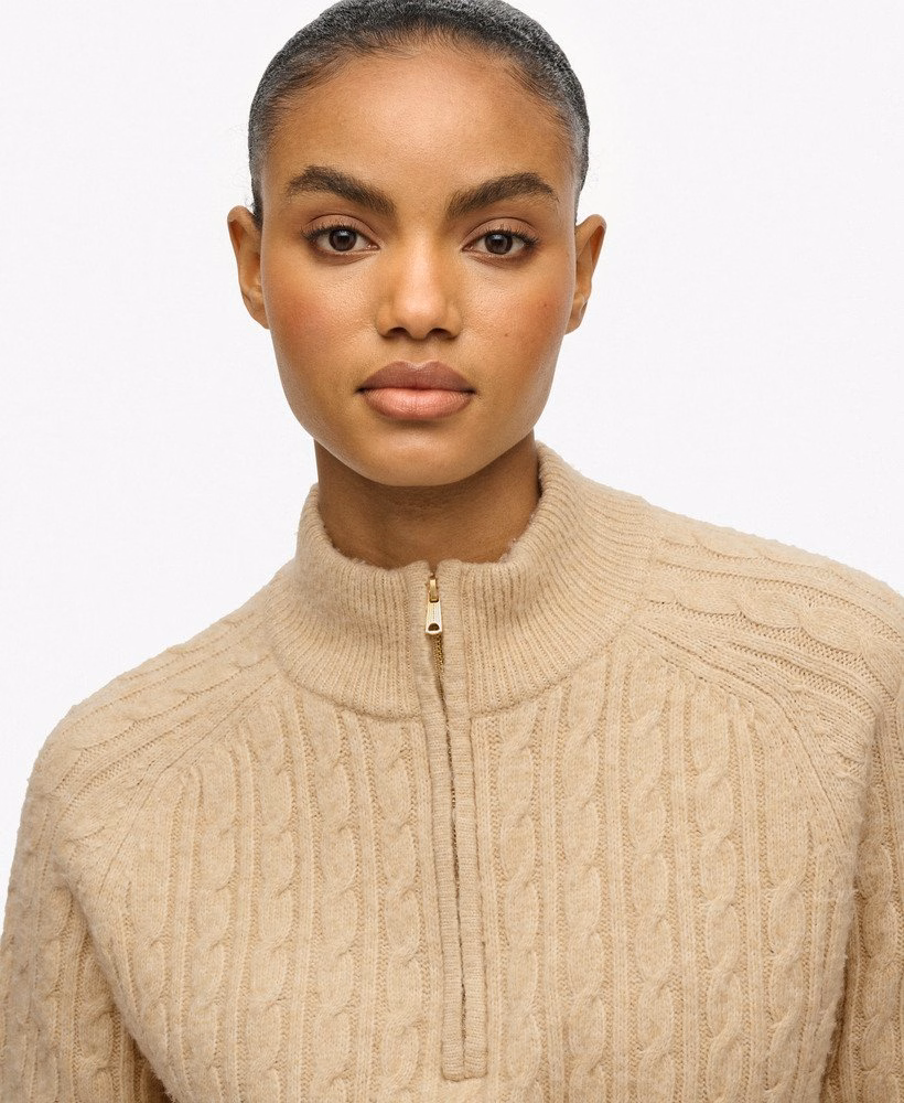 Suéter Henley de malha trançada escovada