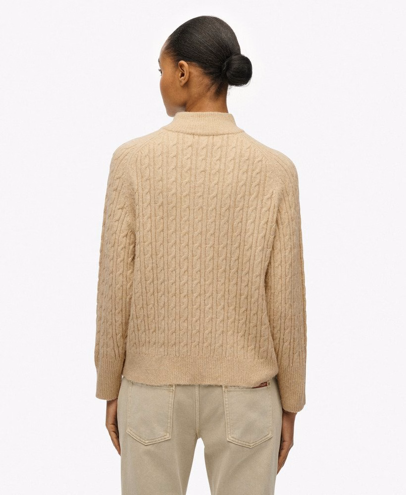 Suéter Henley de malha trançada escovada