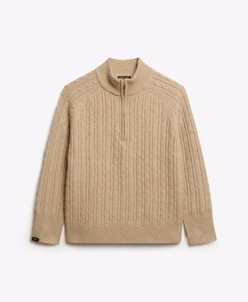 Suéter Henley de malha trançada escovada