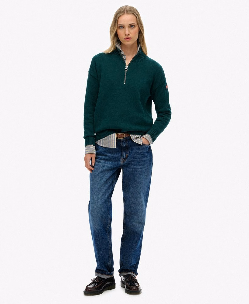 Blusa de malha folgada com meio zíper