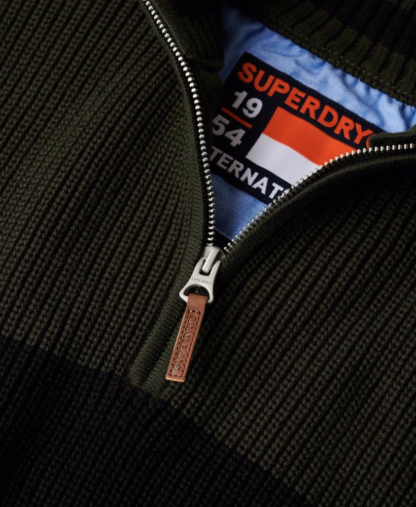 Suéter oversized de algodão com listras clássicas e meio zíper