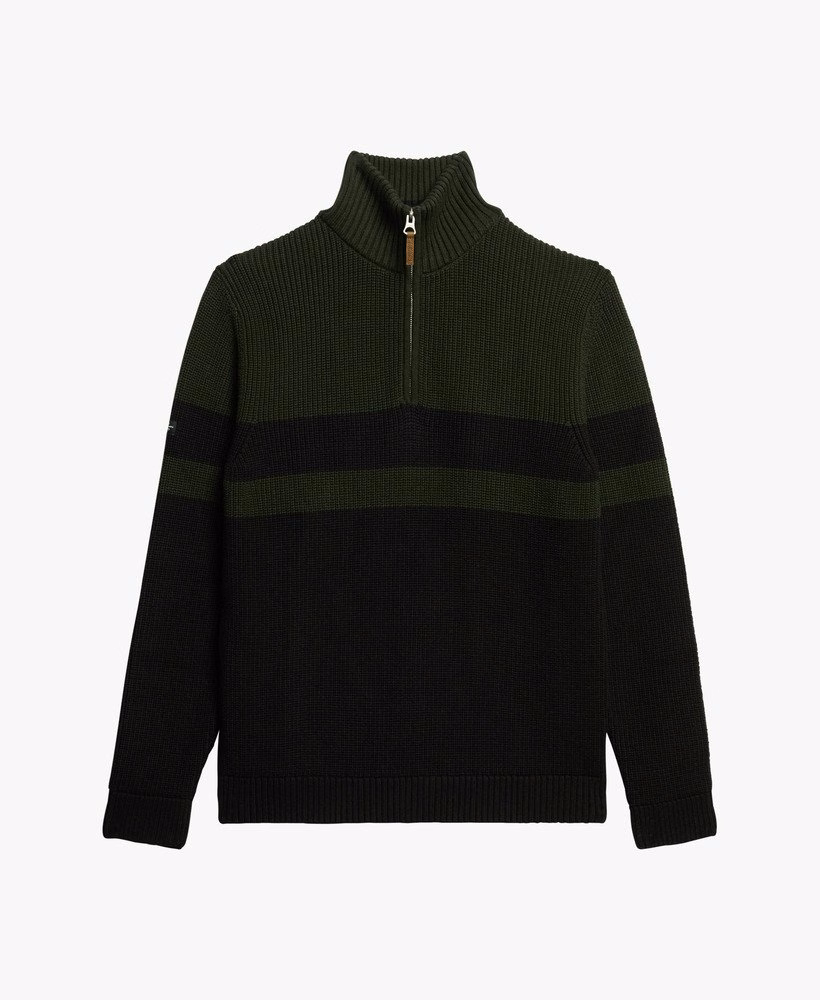 Suéter oversized de algodão com listras clássicas e meio zíper