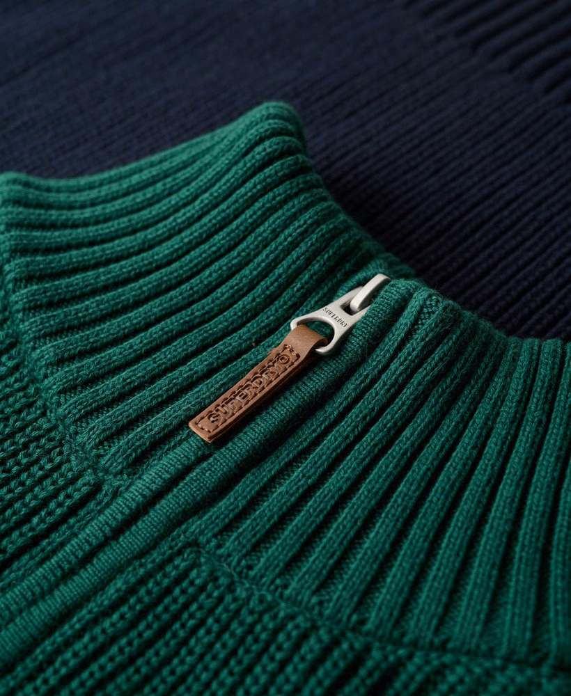 Suéter oversized de algodão com listras clássicas e meio zíper