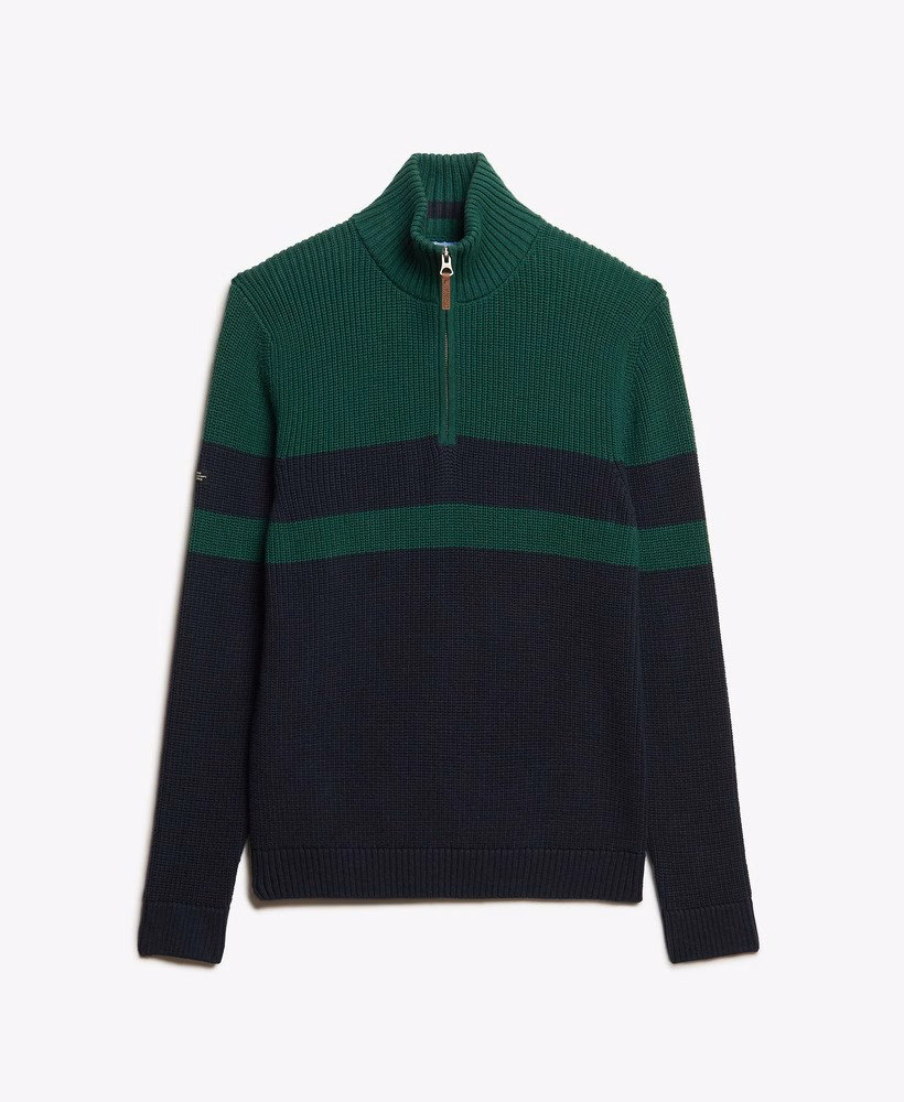 Suéter oversized de algodão com listras clássicas e meio zíper