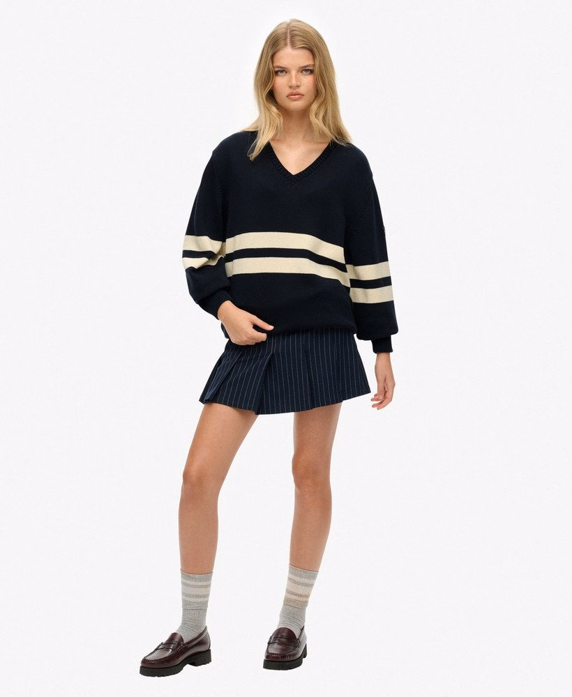 Suéter oversized listrado com decote em V