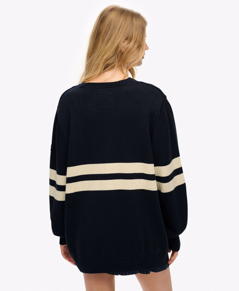Suéter oversized listrado com decote em V