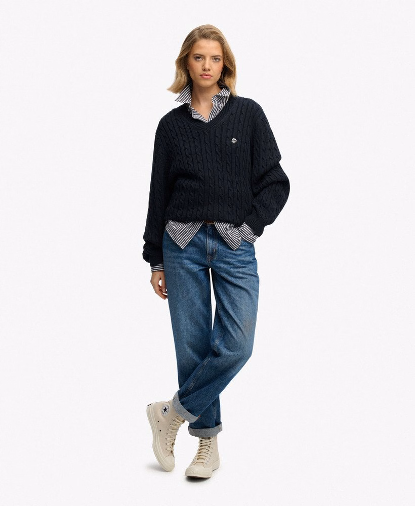 Blusa de malha com decote em V oversized
