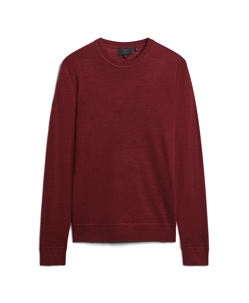 suéter de gola redonda em lã merino na cor vermelho mesclado.