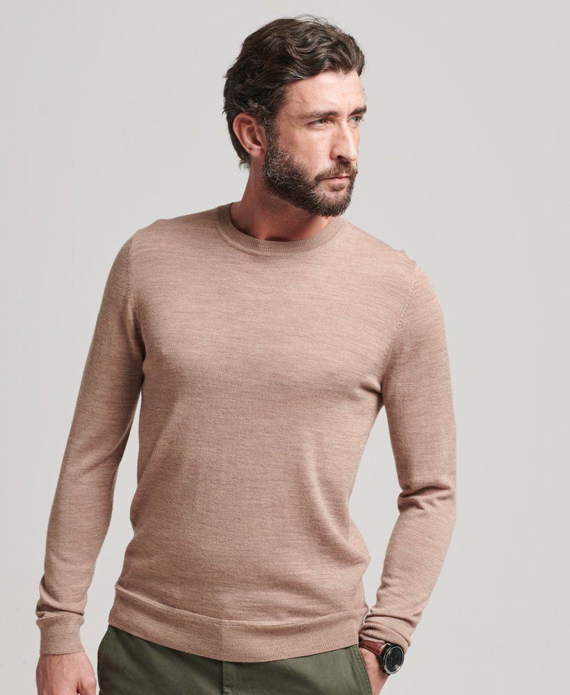 suéter de gola redonda em lã merino na cor bison marl