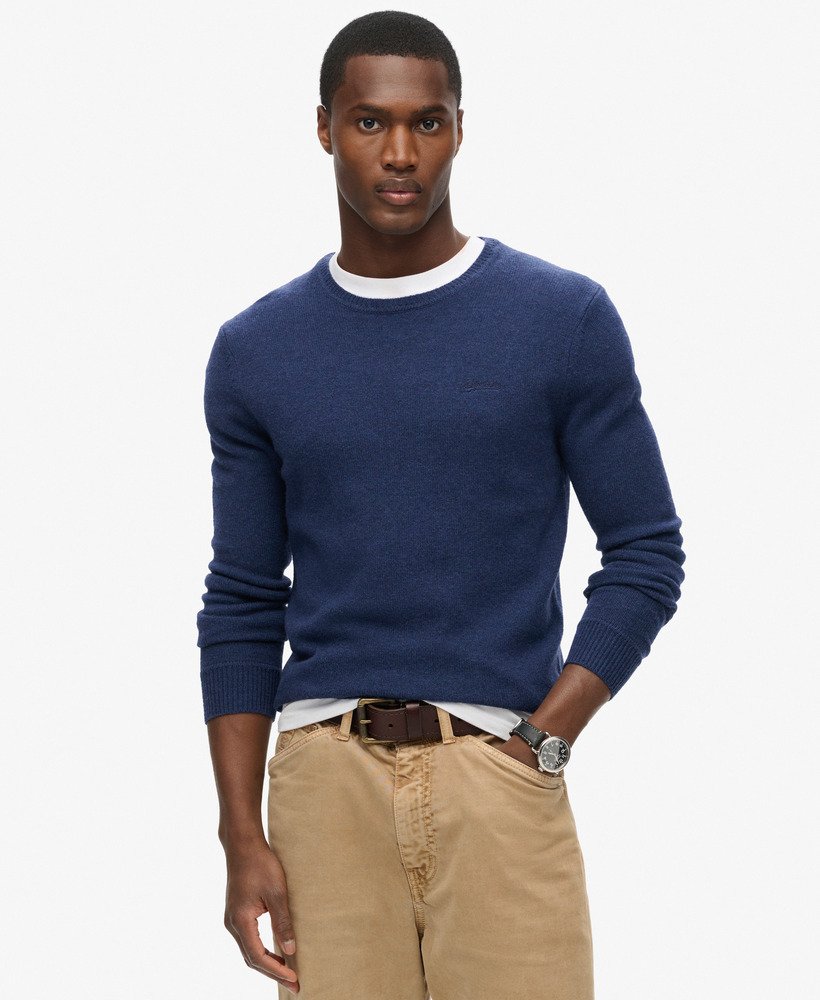 suéter essential slim fit de gola redonda em azul mesclado vibrante
