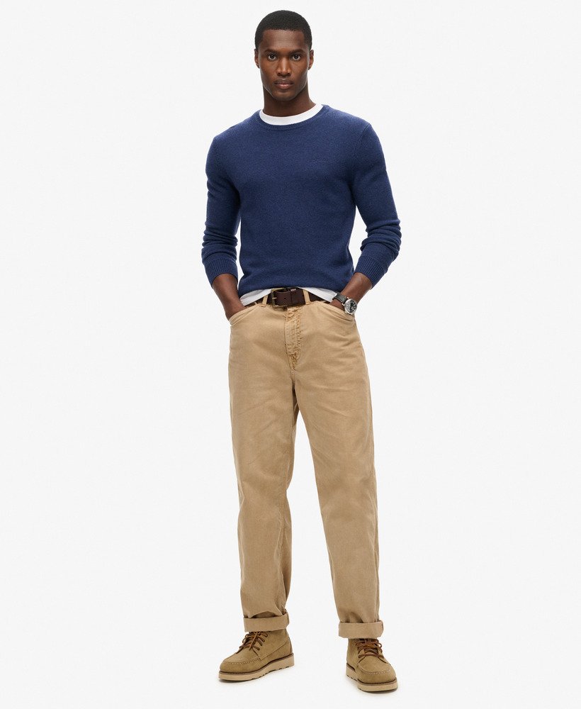 suéter essential slim fit de gola redonda em azul mesclado vibrante
