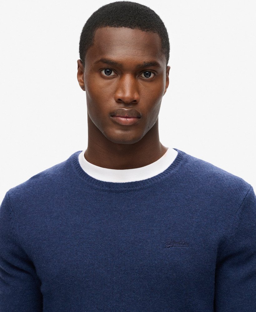 suéter essential slim fit de gola redonda em azul mesclado vibrante