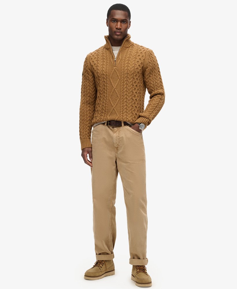 suéter vintage jacob de tricô com meio zíper na cor marrom camelo clássico.