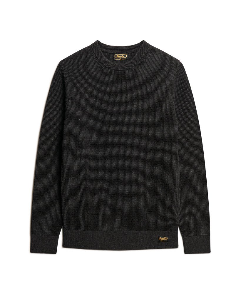 suéter de malha texturizada com gola redonda na cor raven black heather.