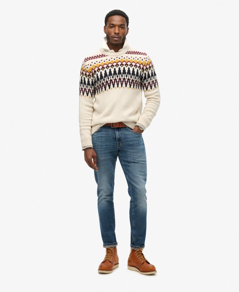 suéter de gola redonda em tricô fairisle na cor cru multicolorido