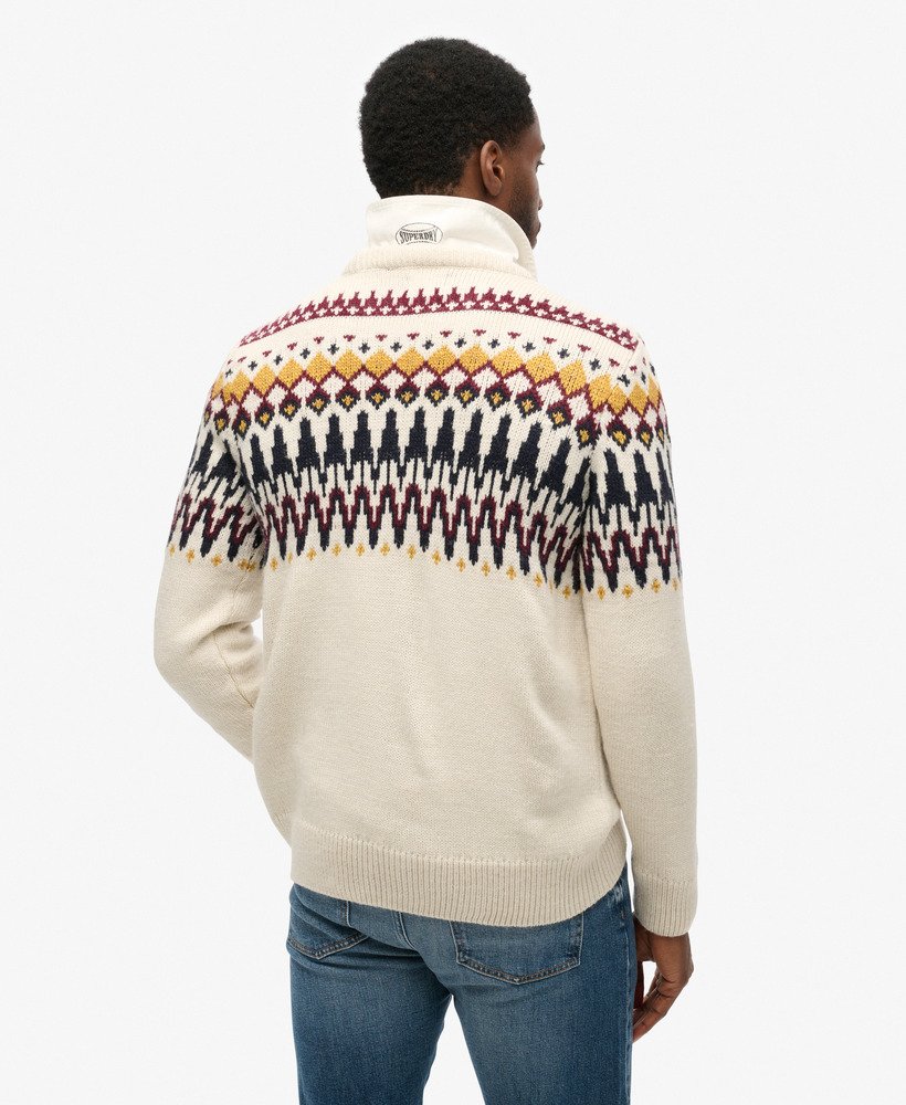 suéter de gola redonda em tricô fairisle na cor cru multicolorido