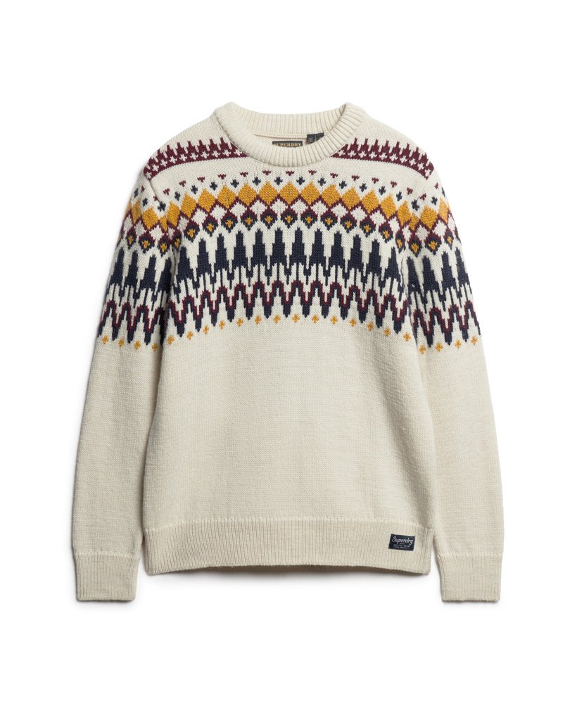 suéter de gola redonda em tricô fairisle na cor cru multicolorido