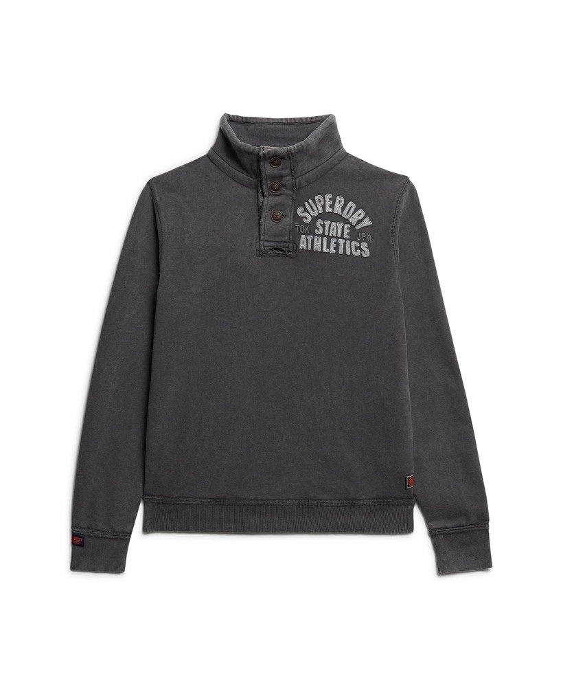 suéter vintage esportivo com meio botão em preto lavado