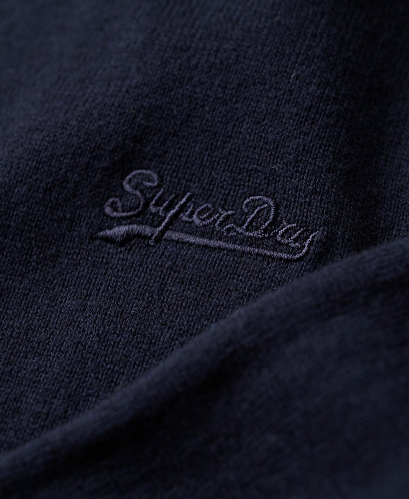 suéter de malha de algodão e cashmere com meio zíper na cor cinza marinho mesclado.