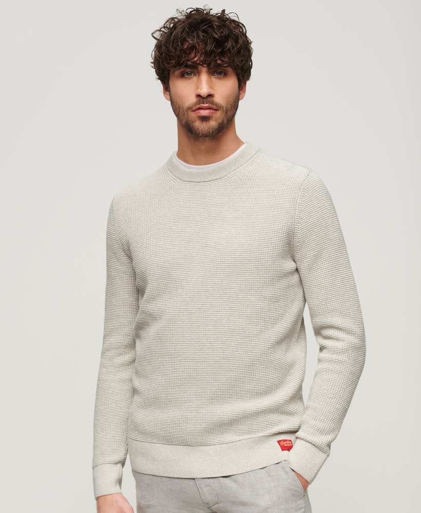 suéter de malha texturizada com gola redonda na cor moon mist heather.