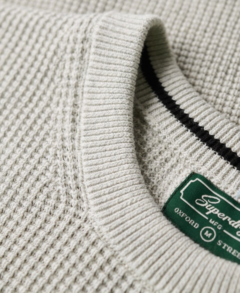 suéter de malha texturizada com gola redonda na cor moon mist heather.