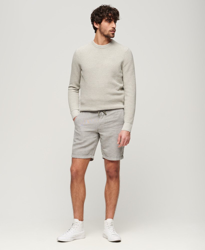 suéter de malha texturizada com gola redonda na cor moon mist heather.