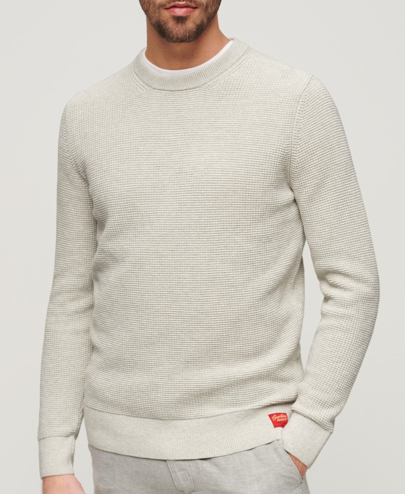 suéter de malha texturizada com gola redonda na cor moon mist heather.
