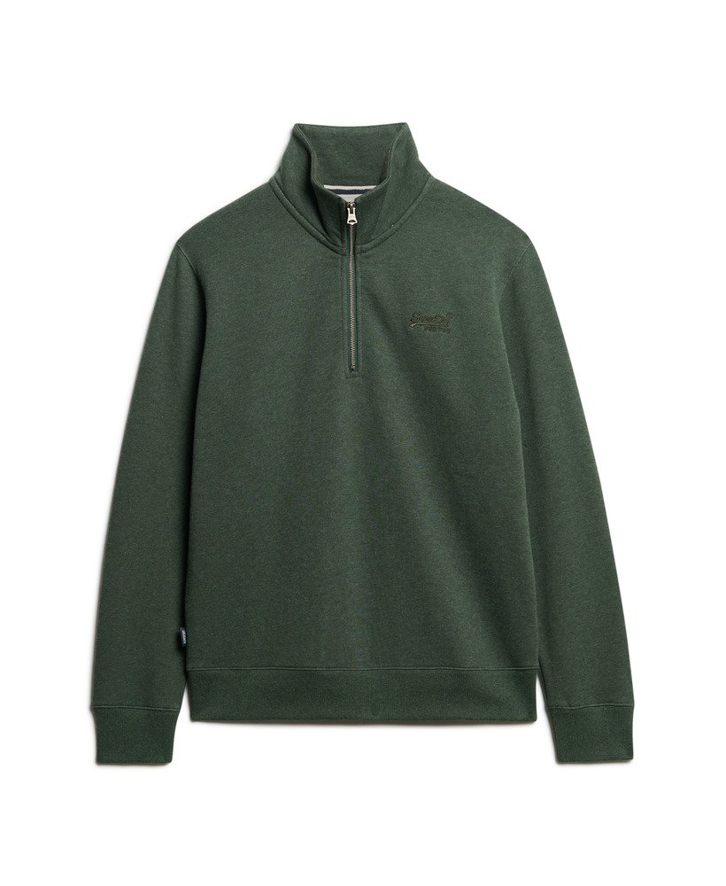moletom essential logo com meio zíper em verde floresta mesclado