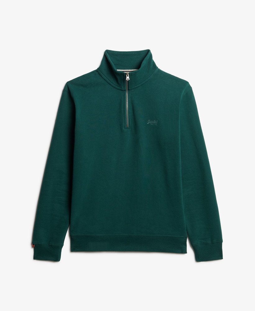 moletom essential logo com meio zíper na cor verde pinheiro escuro
