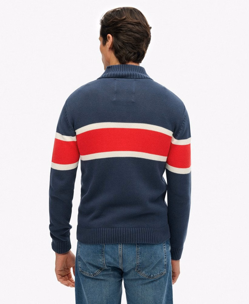 Blusa de malha listrada de algodão com meio zíper