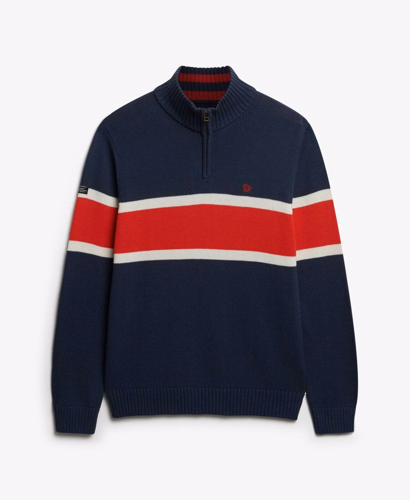 Blusa de malha listrada de algodão com meio zíper