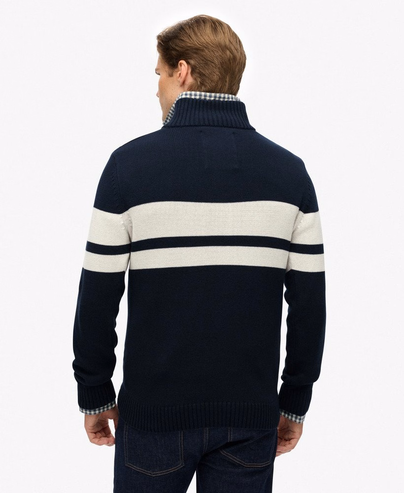 Blusa de malha listrada de algodão com meio zíper