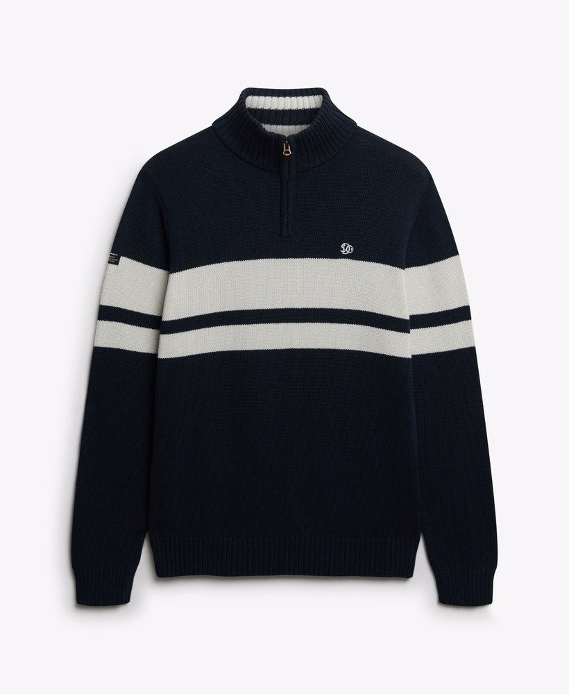 Blusa de malha listrada de algodão com meio zíper