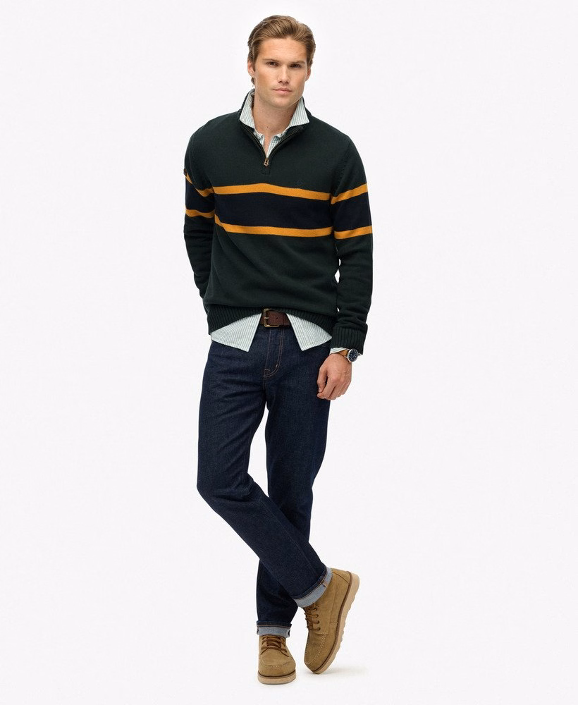 Blusa de malha listrada de algodão com meio zíper