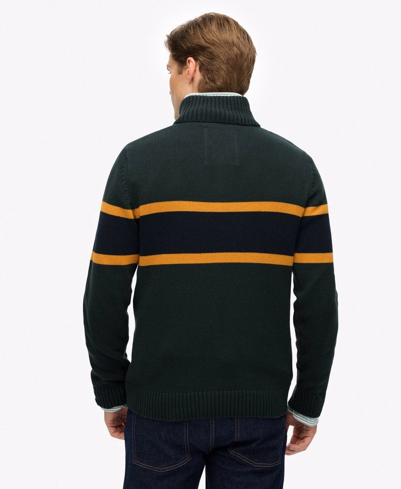 Blusa de malha listrada de algodão com meio zíper