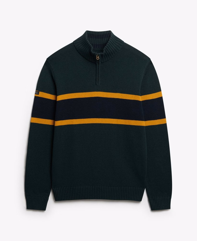 Blusa de malha listrada de algodão com meio zíper
