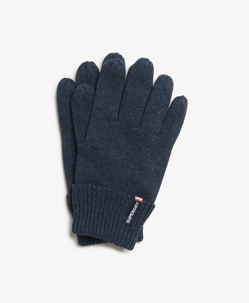 luvas de malha essential logo em tom azul marinho mesclado.