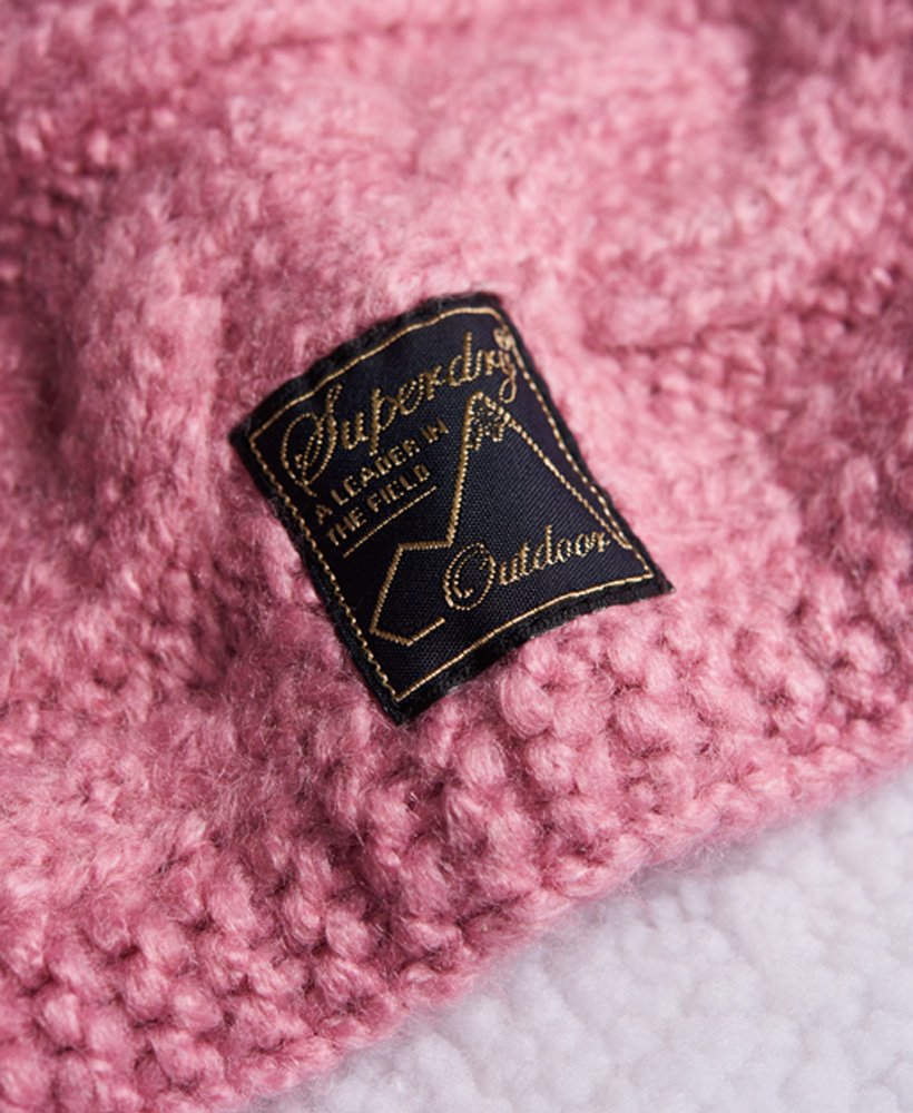touca de tecido tweed cable snood em tweed rosa vintage fumê.