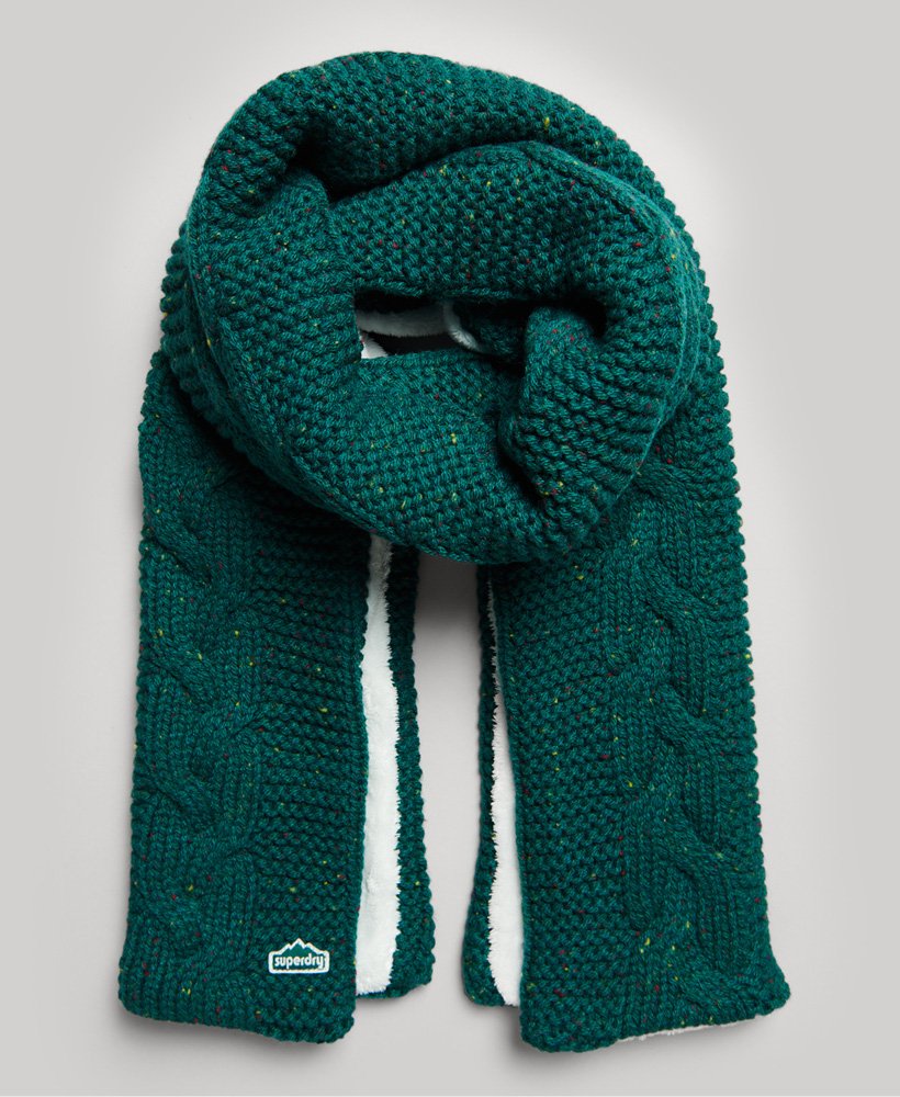 cachecol de malha trançada em tweed verde-floresta