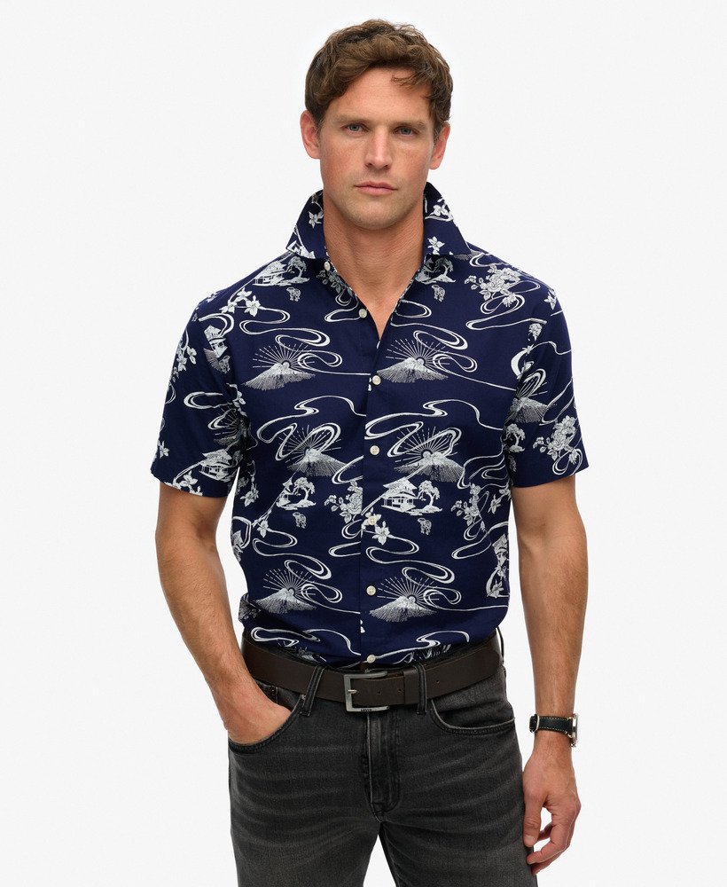 camisa havaiana na cor moon mountain navy